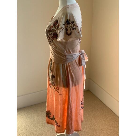 Y2K Butterfly Dropout Floral Milkmaid Midi Dress Size S Pink Burnout Fairycore - Picture 3 of 10